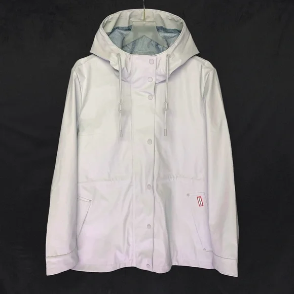 HUNTER Abbey Short Rubberized Rain Jacket w/ Hood XL Silver Grey NWT - Picture 4 of 17
